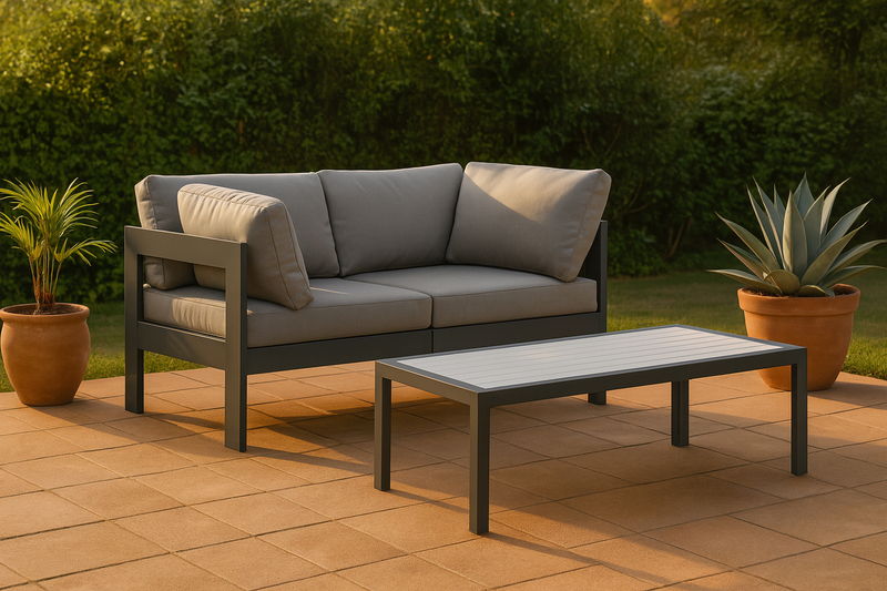 Nizuc - Outdoor Patio 2 Seat Modular Sofa With Gray Frame