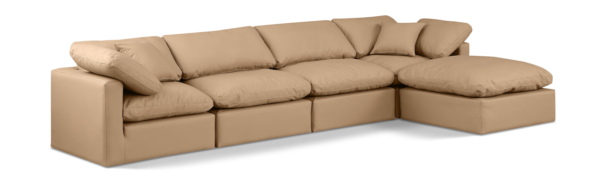 Indulge - Faux Leather 5 Piece Modular Sectional With Chaise - Tan - Simple Home Plus