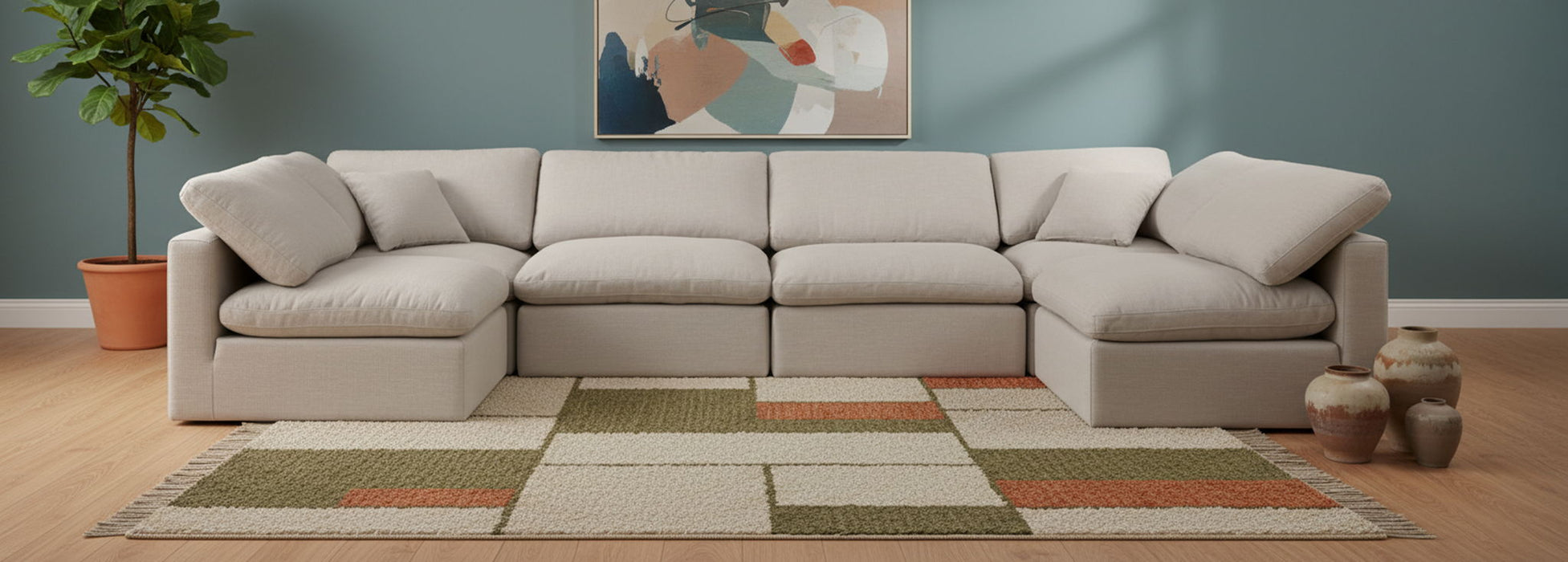 Indulge - Linen 6 Piece Modular U-Shaped Sectional - Simple Home Plus