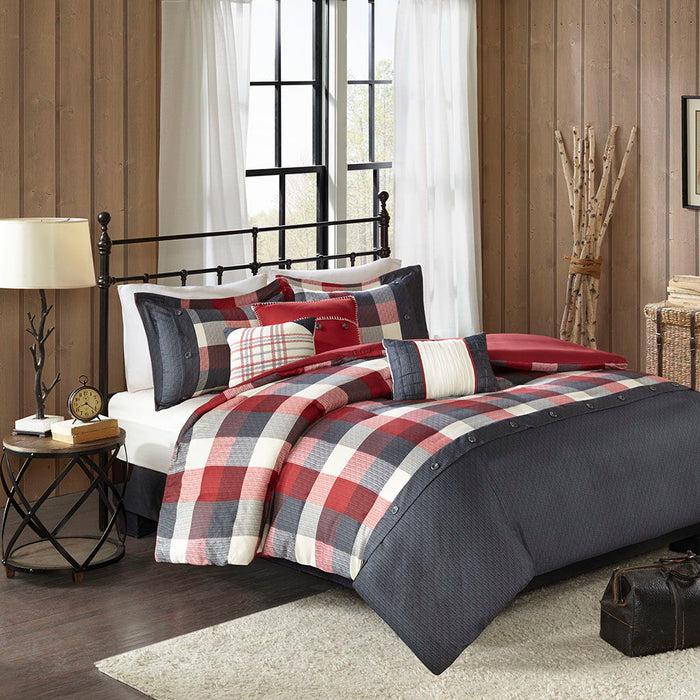 Ridge - 6 Piece Herringbone Duvet Cover Set - Red - Simple Home Plus