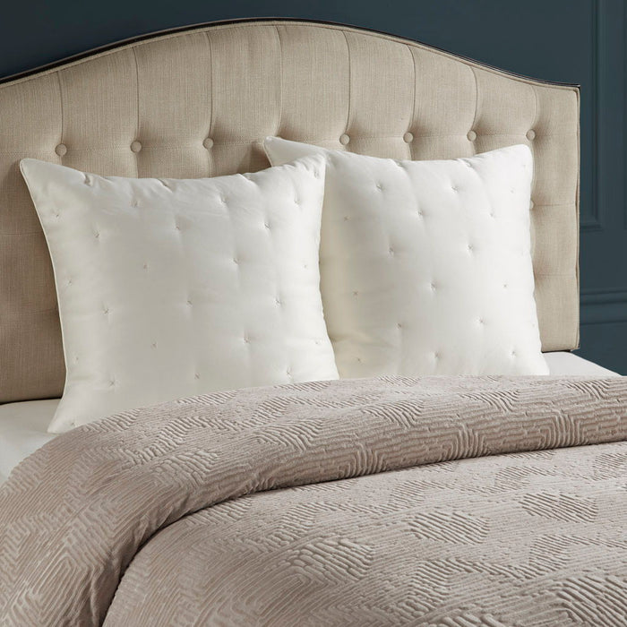 Pescal - Queen Velvet Comforter Set With Euro Shams and Throw Pillows - Beige - Simple Home Plus