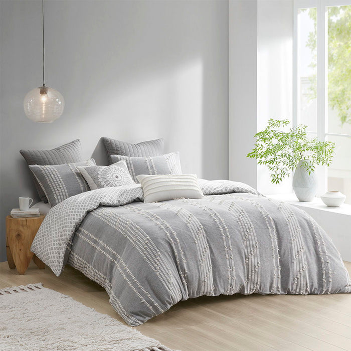 Kara - 3 Piece Jacquard Duvet Cover Set - Gray - Simple Home Plus