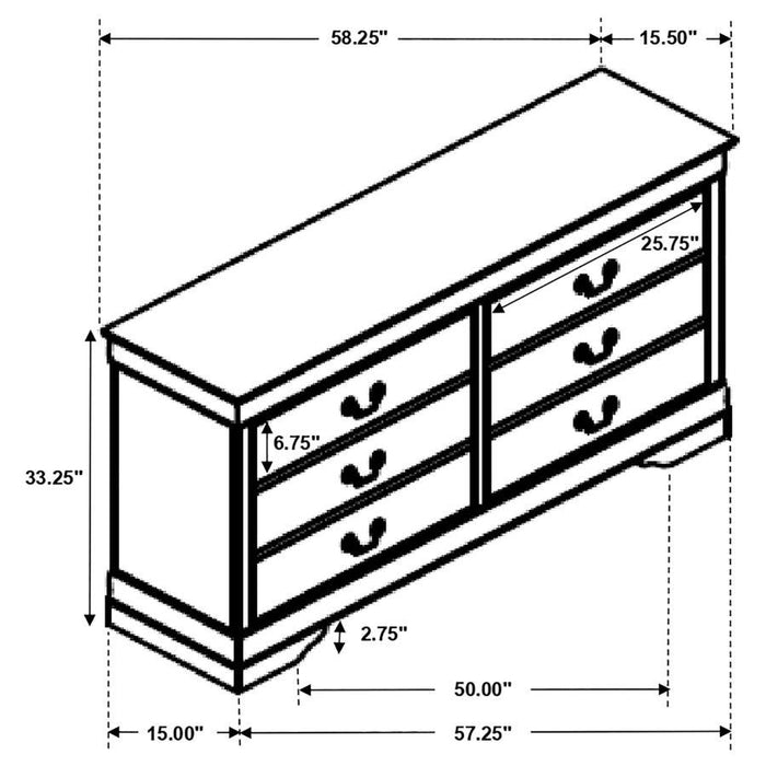 Louis Philippe - Six-Drawer Dresser - Simple Home Plus