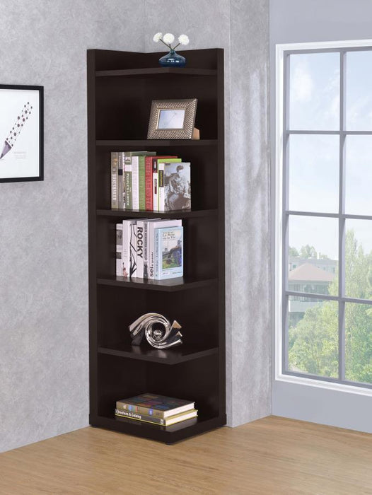 Alder - 6-Shelf Corner Bookcase - Cappuccino - Simple Home Plus