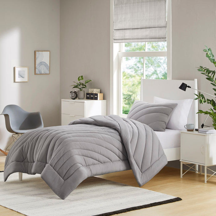 Juniper - Poly Jersey Puffy Queen Comforter Set - Gray - Simple Home Plus