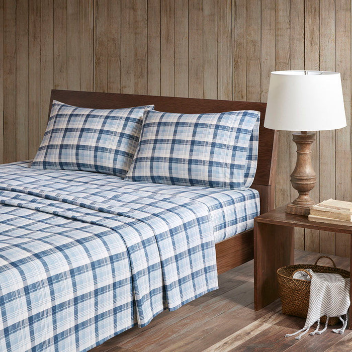 King Sheet Set Cotton - Blue Plaid - Simple Home Plus
