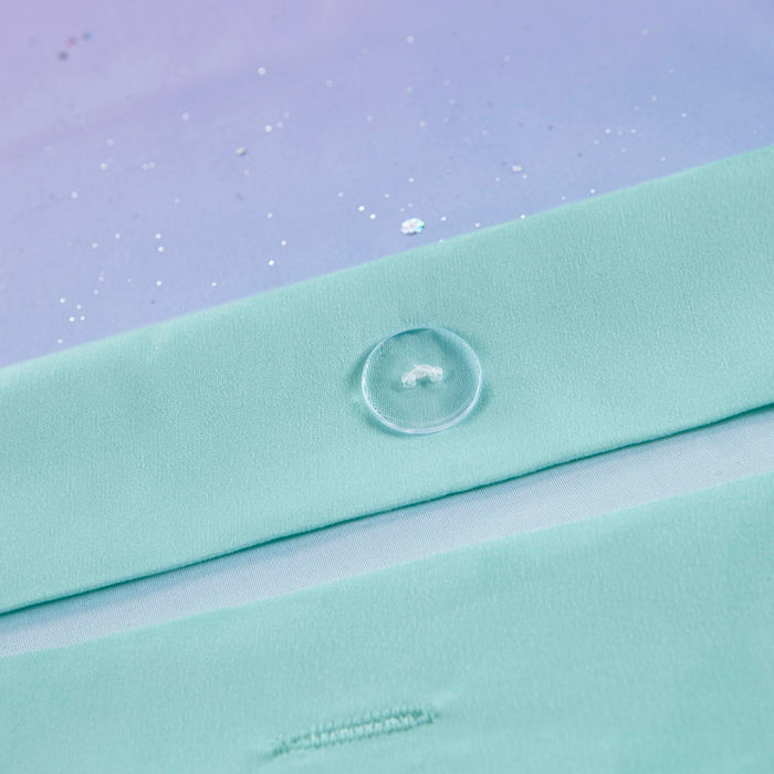Glimmer - Twin Metallic Glitter Printed Reversible Duvet Cover Set - Aqua - Simple Home Plus