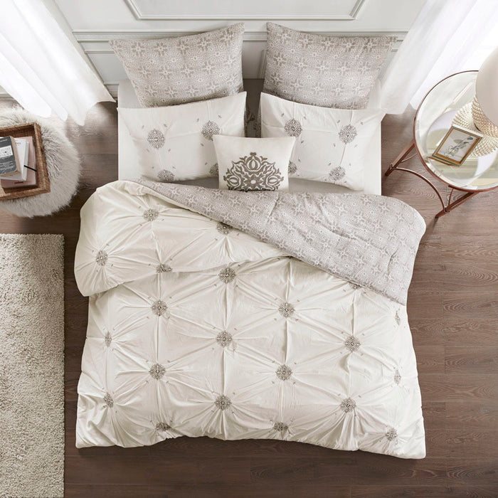 Malia - 6 Piece Embroidered Reversible Comforter Set - Ivory - Simple Home Plus