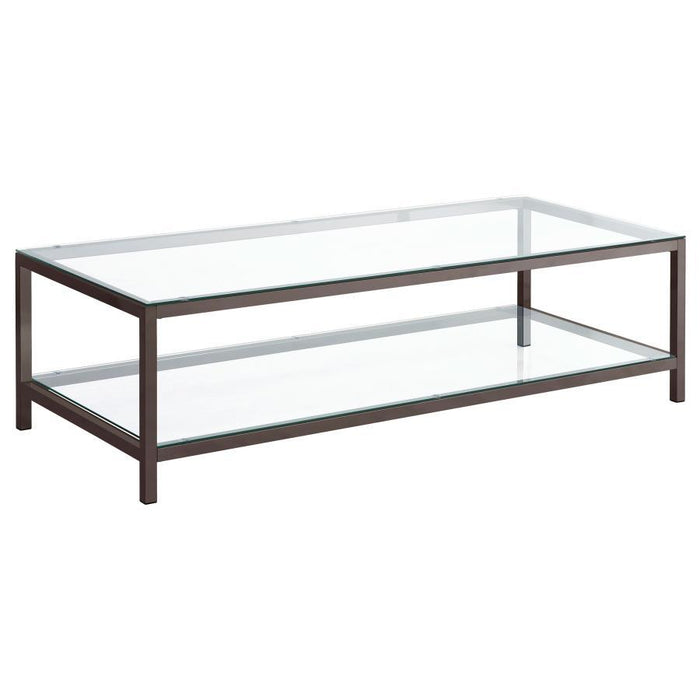 Trini - 1-Shelf Glass Top Coffee Table - Black Nickel - Simple Home Plus