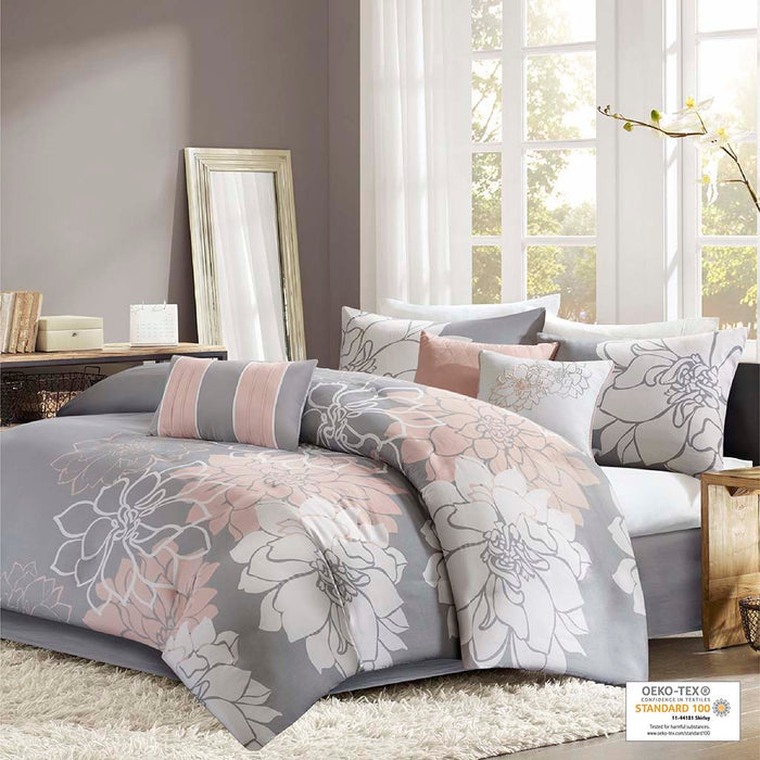 Lola - King Comforter Set - Gray / Blush - Simple Home Plus