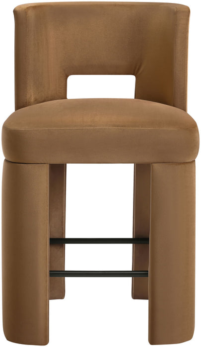 Zuno - Velvet Performance Fabric Upholstered Counter Stool (Set of 2) - Saddle - Simple Home Plus