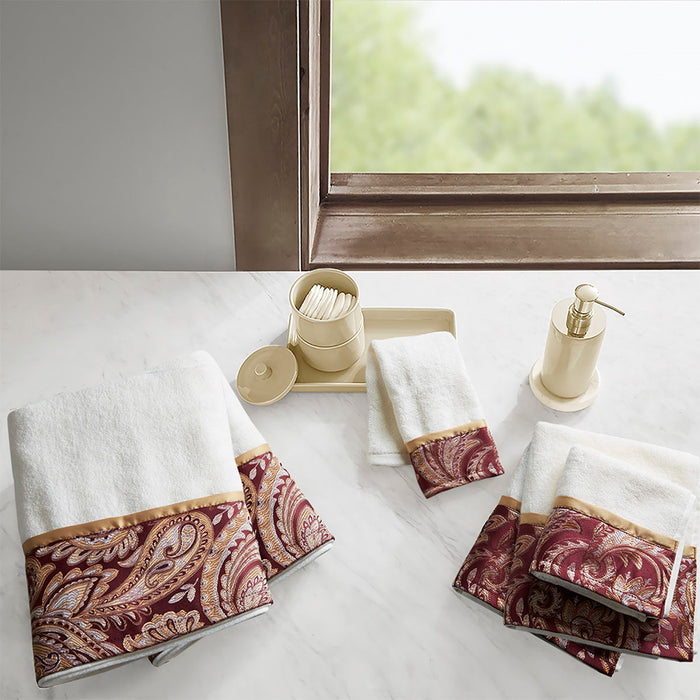 Aubrey - 6 Piece Jacquard Towel Set - Burgundy - Simple Home Plus