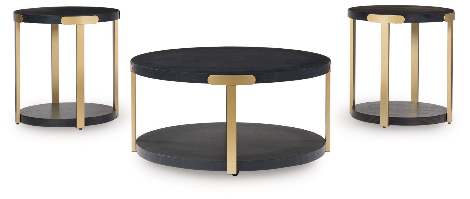 Shylore - Black / Brass Finish - Occasional Table Set (Set of 3) - Simple Home Plus