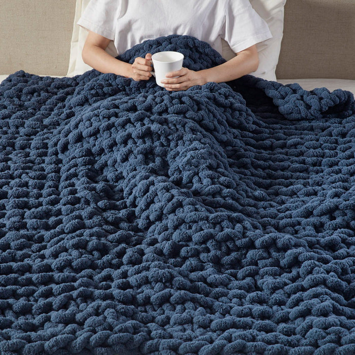 Chenille Chunky Knit - Throw - Navy Blue - Simple Home Plus