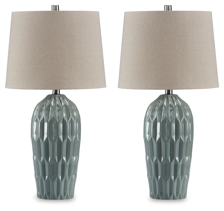 Hadbury - Ceramic Table Lamp (Set of 2) - Pale Blue / Teal