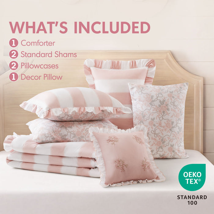 Lara - Twin Long Comforter Set - Pink