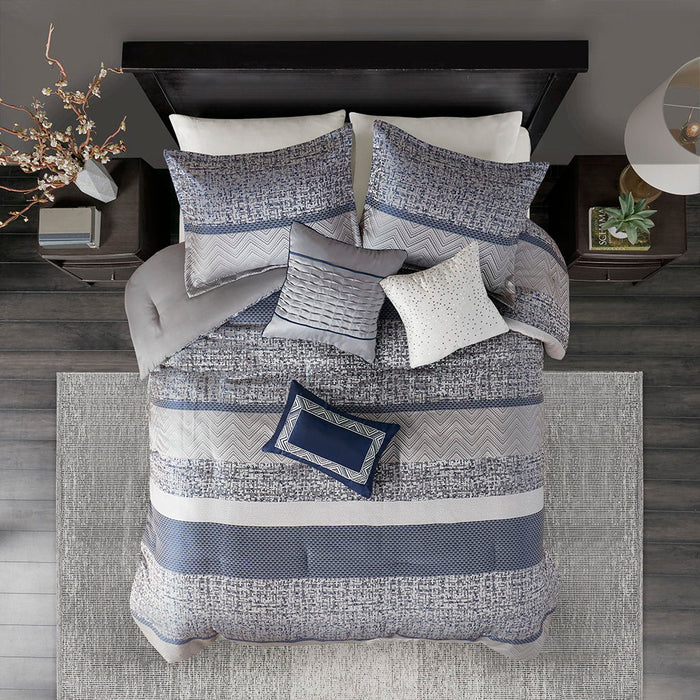 Rhapsody - Queen7 Piece Comforter Set - Navy - Simple Home Plus