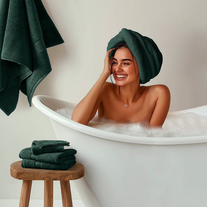 800GSM - 8 Piece Antimicrobial Towel Set - Dark Green - Simple Home Plus