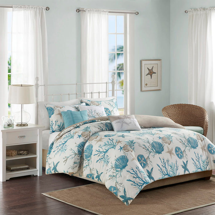 Pebble Beach - 6 Piece Cotton Sateen Duvet Cover Set - Light Blue - Simple Home Plus