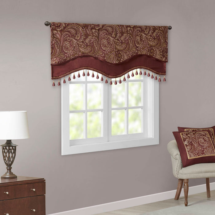 Aubrey - Window Rod Pocket Valance With Beads - Burgundy - Simple Home Plus
