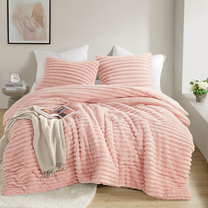 Avril - Full/Queen Fluffy Ribbed Plush Comforter Set - Pink - Simple Home Plus