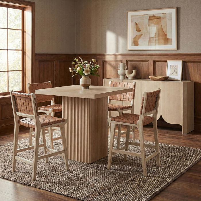 Entwine - Vegan Leather Upholstered Counter Stool - Painted Natural - Simple Home Plus