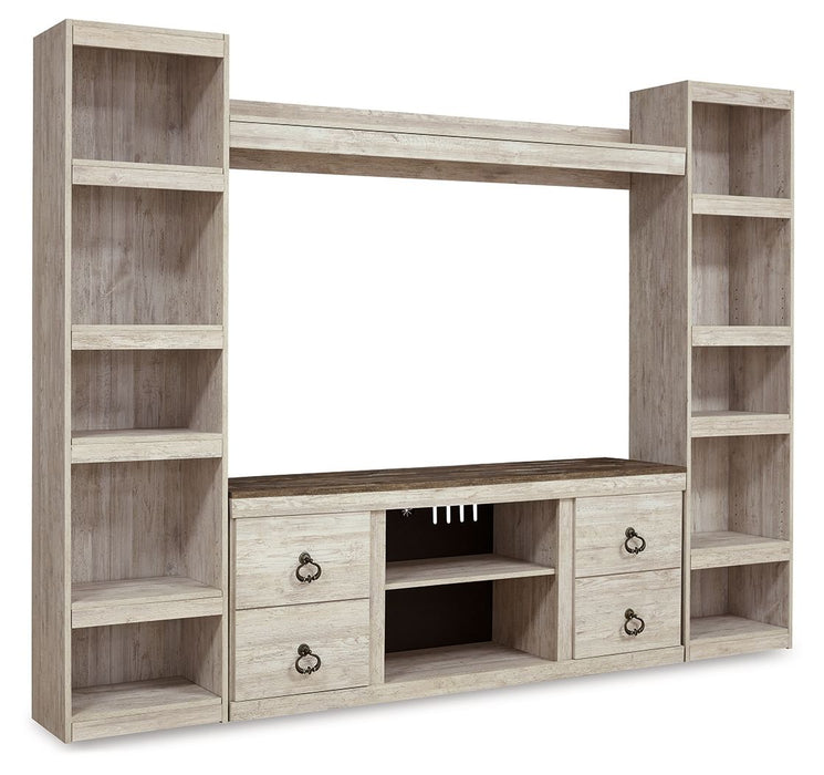 Willowton - Whitewash - 4-Piece Entertainment Center - Simple Home Plus