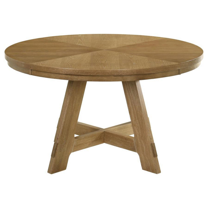 Danvers - Round Wood Dining Table - Brown Oak - Simple Home Plus