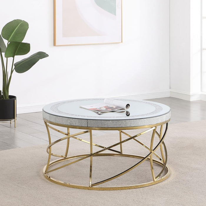 Elise - Round Mirror Top Stainless Steel Coffee Table - Gold - Simple Home Plus