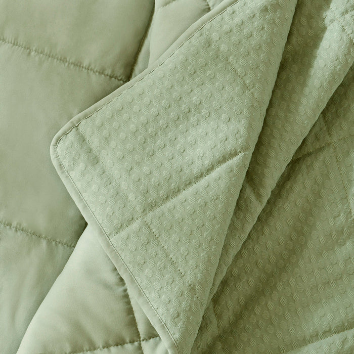 Mina - Twin/Twin Long Waffle Weave Textured Quilt Set - Green - Simple Home Plus