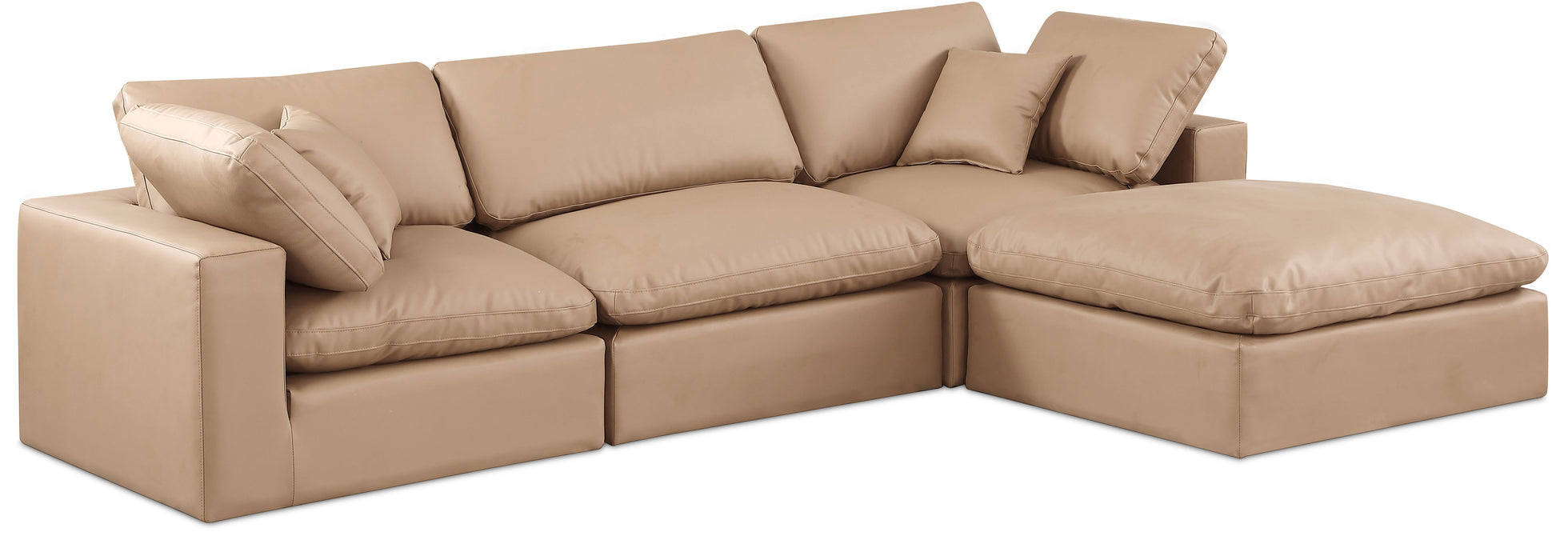 Comfy - 4 Piece Faux Leather Modular Sectional With Chaise - Tan - Simple Home Plus