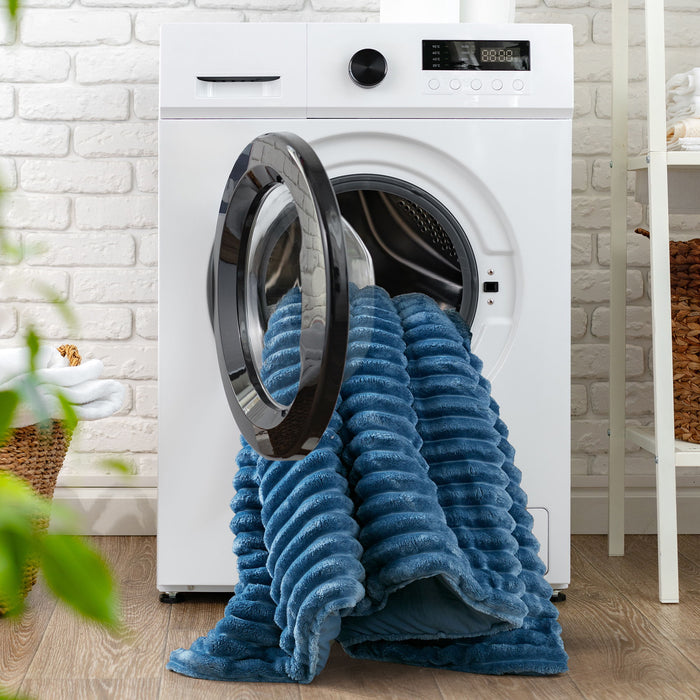 Avril - King/California King Fluffy Ribbed Plush Comforter Set - Blue Ombre - Simple Home Plus