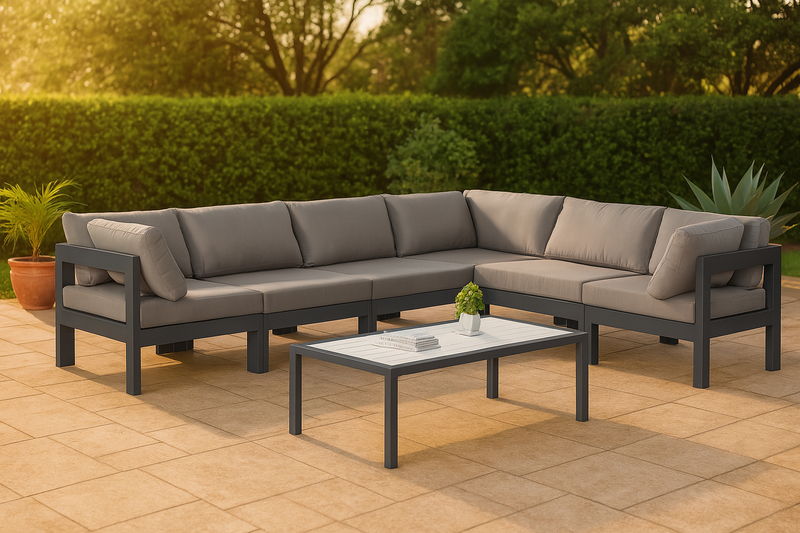 Nizuc - Outdoor Patio 6 Piece Modular Sectional With Gray Frame