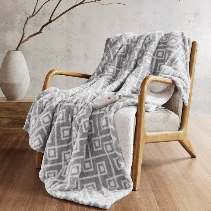 Amira - Dream Soft Heated Throw - Gray Geo - Simple Home Plus