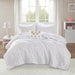 Rosalie - 4 Piece Full/Queen Metallic Printed Plush Comforter Set With Throw Pillow - White/Gold - Simple Home Plus