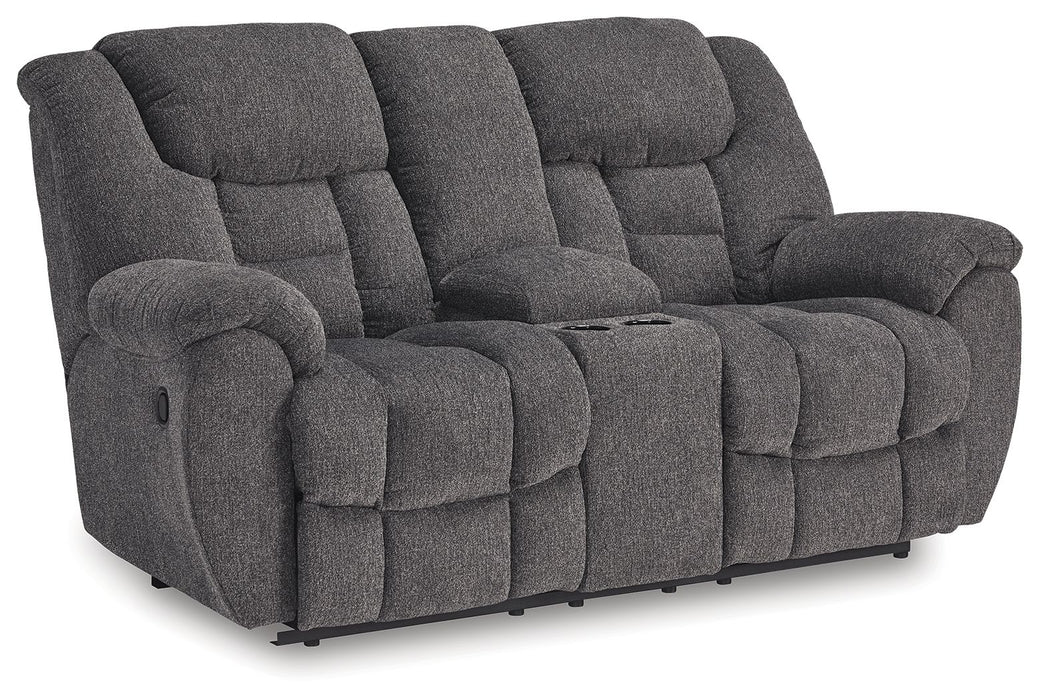Foreside - Charcoal - Dbl Reclining Loveseat with Console - Simple Home Plus
