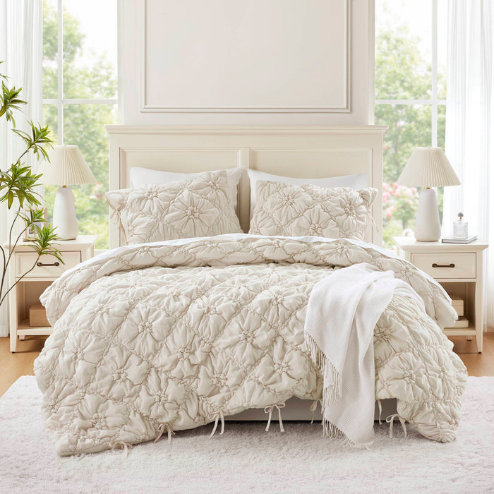 Lily - Full/Queen 3 Piece Comforter Set - Ivory - Simple Home Plus
