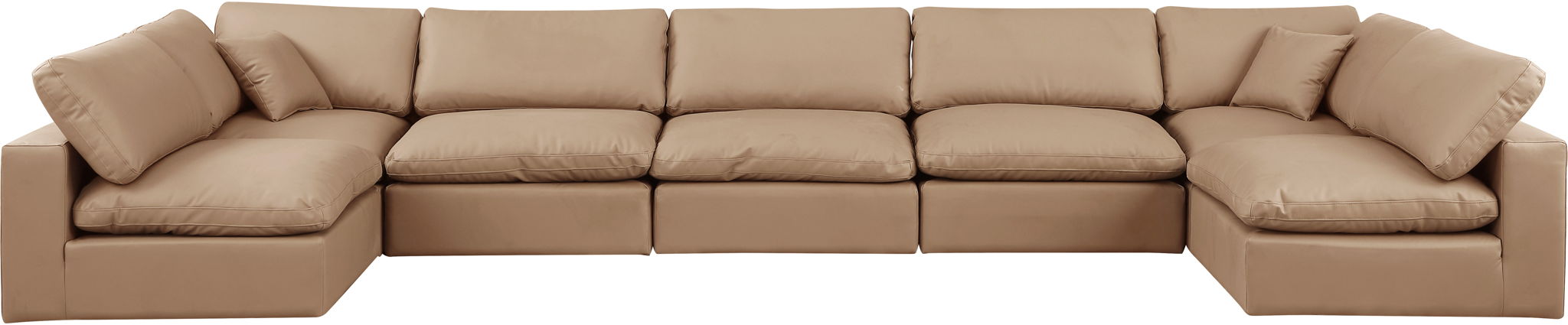 Comfy - 7 Piece Faux Leather Modular Armless Sectional - Tan - Simple Home Plus