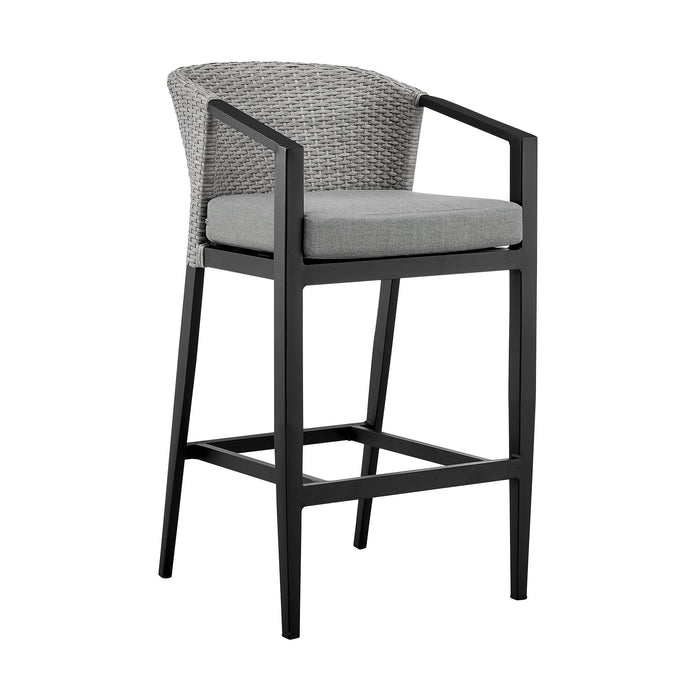 Palma - Outdoor Patio Counter Height Bar Stool In Aluminum And Wicker With Gray Cushions - Simple Home Plus