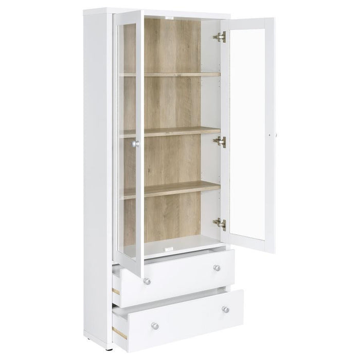 Hawthorne - 4-Shelf Glass Door Tall Cabinet With Drawers - Simple Home Plus