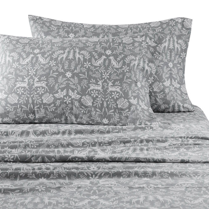 Oversized Flannel - 4 Piece Full Sheet Set - Sage Winter Fauna - Simple Home Plus