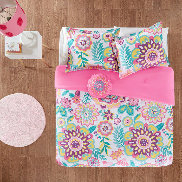Camille - Floral Comforter Set - Pink