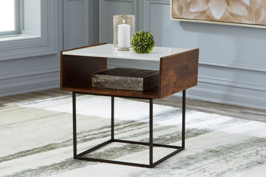 Rusitori - Brown / Beige / White - Rectangular End Table - Simple Home Plus
