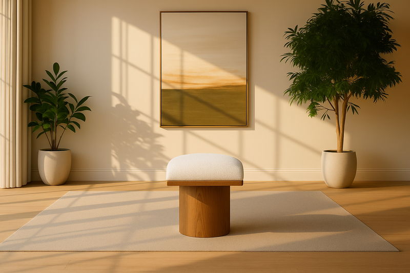 Pavilion - Bench Ottoman With Brown Base - Cream