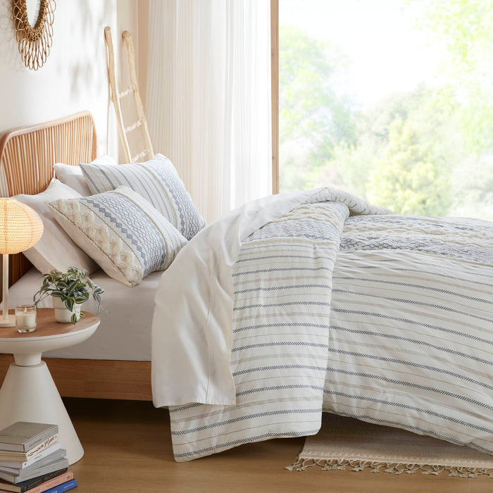 Imani - Cotton Printed Duvet Cover Set With Chenille - White - Simple Home Plus