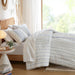 Imani - Cotton Printed Duvet Cover Set With Chenille - White / Navy - Simple Home Plus