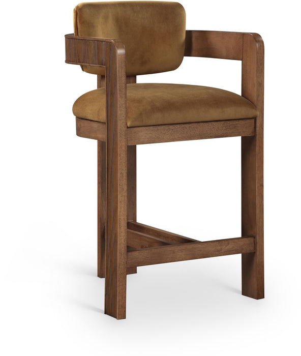 Sacha - Velvet Stool With Brown Base - Simple Home Plus