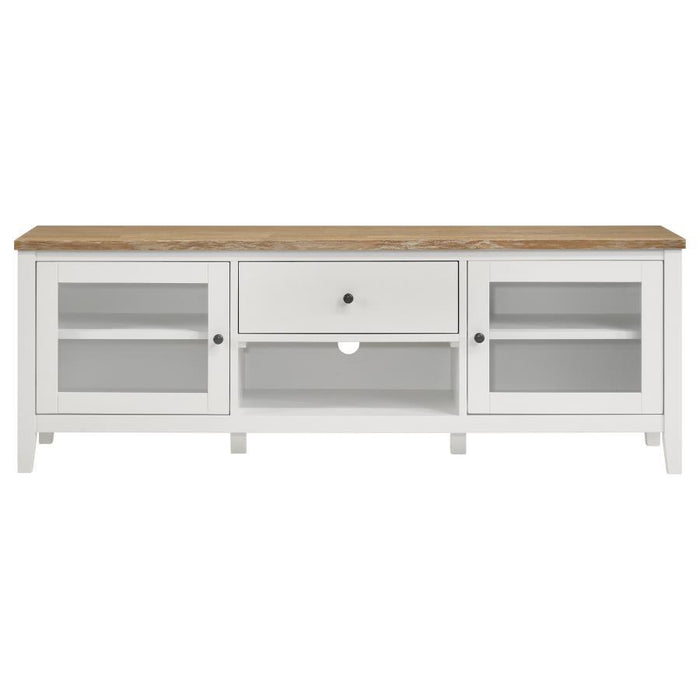 Hollis - 2 Door Wood TV Stand With Drawer - Brown And White - Simple Home Plus