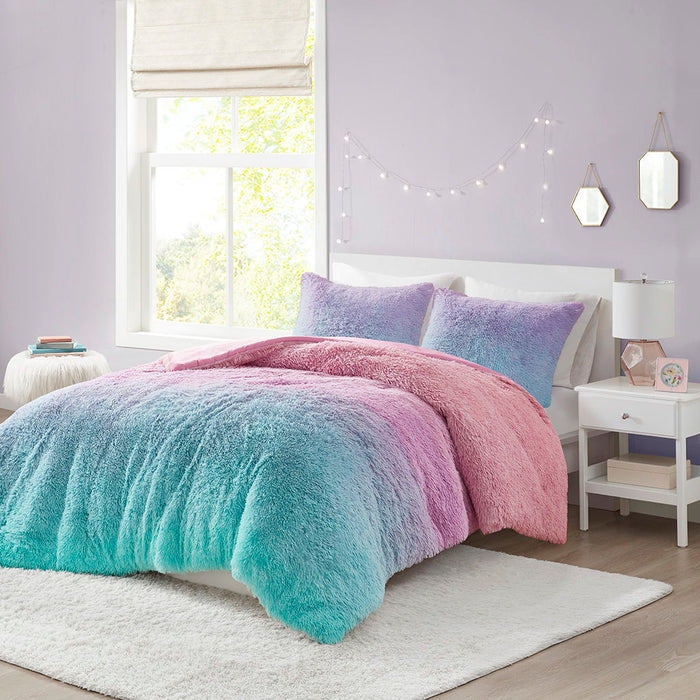Primrose - Ombre Shaggy Faux Fur Comforter Set - Purple Multi - Simple Home Plus