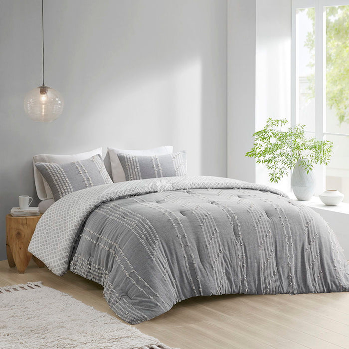 Kara - 3 Piece Jacquard Comforter Set - Gray - Simple Home Plus